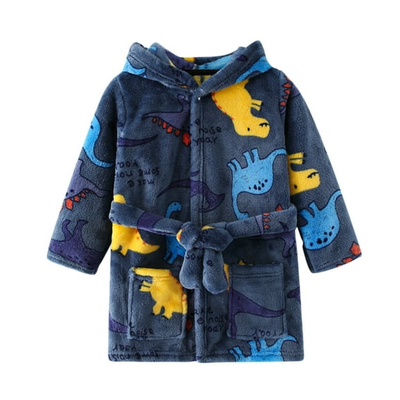 FJHNGBDH Toddler Kids Baby Boys Girls Bathrobes Long Sleeve Cartoon Dinosaur Cherry Print Hooded Night Robe Warm Flannel Soft Sleepwear Pajamas 2-3 Years