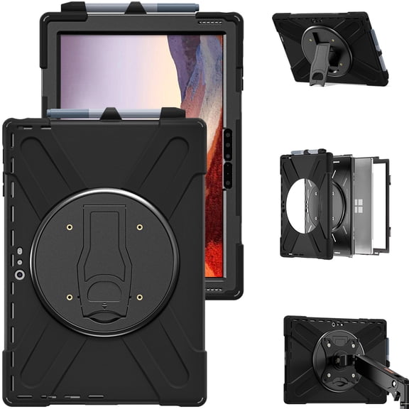 FJLBDE Case for 12.3 Inch Microsoft Surface Pro 7 Plus, Surface Pro 7/6/5/4/LTE, Shockproof Protective Tablet Cover with Mounting Holes, Wall Mount and Stand, Black