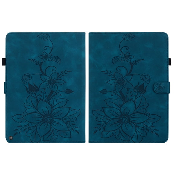 FJLBDE Case for Amazon Kindle Fire HD 8/8 Plus (12th/10th Gen), Embossed Flower PU Leather Flip Wallet Folio Stand Cover, Blue
