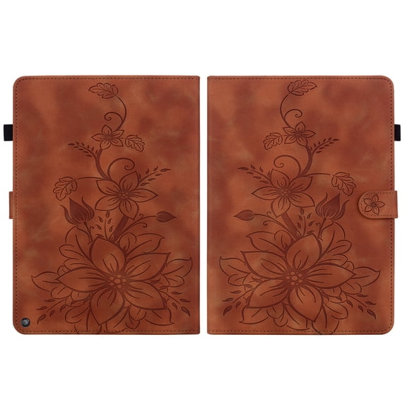 FJLBDE Case for Amazon Kindle Fire HD 8/8 Plus (12th/10th Gen), Embossed Flower PU Leather Flip Wallet Folio Stand Cover, Brown
