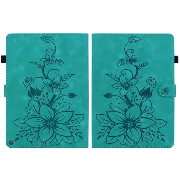 FJLBDE Case for Amazon Kindle Fire HD 8/8 Plus (12th/10th Gen), Embossed Flower PU Leather Flip Wallet Folio Stand Cover, Green