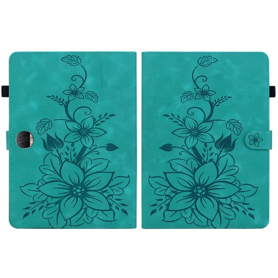 FJLBDE Case for Honor Pad 9/Honor Tablet 9 HEY2-W09 12.1 inch, Embossed Flower PU Leather Flip Wallet Folio Stand Cover, Green