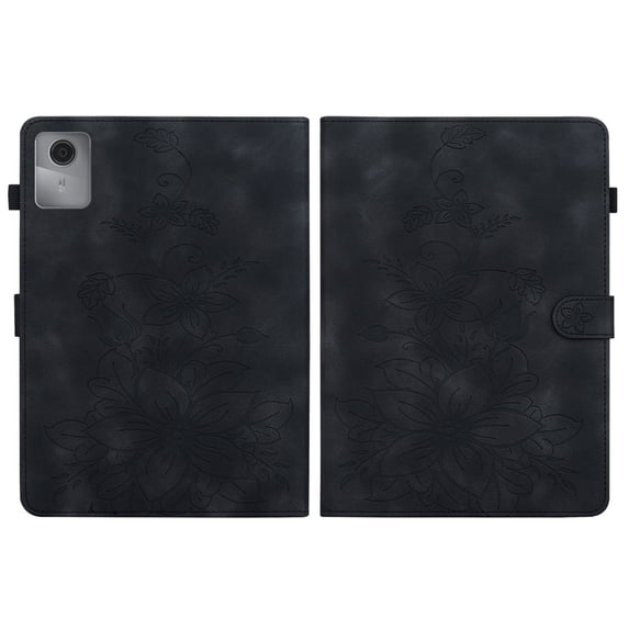 FJLBDE Case for Lenovo Tab Idea 11 / Lenovo Xiaoxin Pad 11 2025, Embossed Flower PU Leather Flip Wallet Folio Stand Cover, Black