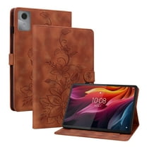 FJLBDE Case for Lenovo Tab Idea 11 / Lenovo Xiaoxin Pad 11 2025, Embossed Flower PU Leather Flip Wallet Folio Stand Cases Cover, Brown