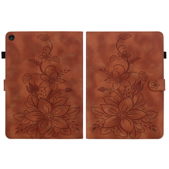 FJLBDE Case for Lenovo Tab M10 FHD Plus 10.3 Inch 2nd Gen 2020 X606F, Embossed Flower PU Leather Flip Wallet Folio Stand Cover with Pencil Holder, Brown