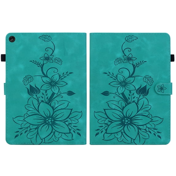 FJLBDE Case for Lenovo Tab M10 FHD Plus 10.3 Inch 2nd Gen 2020 X606F, Embossed Flower PU Leather Flip Wallet Folio Stand Cover, Green