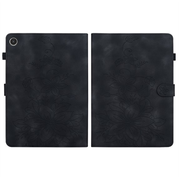 FJLBDE Case for Lenovo Tab M8 4th Gen 2024/2023 (TB-301FU, TB-300FU), Embossed Flower PU Leather Flip Wallet Folio Stand Cover, Black
