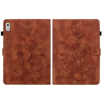 FJLBDE Case for Lenovo Tab M9 9.0 Inch 2023 Released TB-310FU, Embossed Flower PU Leather Flip Wallet Folio Stand Cover, Brown
