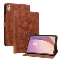 FJLBDE Case for Lenovo Tab M9 9.0 Inch 2023 Released TB-310FU, Embossed Flower PU Leather Flip Wallet Folio Stand Cases Cover, Brown