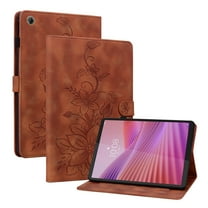 FJLBDE Case for Lenovo Tab One/Tab K9 2025 (TB-305FU) 8.7 inch, Embossed Flower PU Leather Flip Wallet Folio Stand Cases Cover, Brown