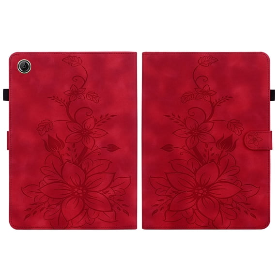 Case for Lenovo Tab One/Tab K9 2025 (TB-305FU) 8.7 inch, Embossed Flower PU Leather Flip Wallet Folio Stand Cover, Red