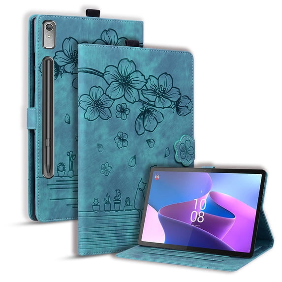 FJLBDE Case for Lenovo Tab P11 Pro 2nd Gen 11.2 inch 2022 TB-132FU/TB-138FC with Stand, Card Slot, Embossed Cat PU Leather Cover, Green