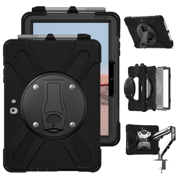 FJLBDE Case for Microsoft Surface Go 4 10.5 Inch/Surface Go 3/Surface Go 2/Surface Go, Shockproof Protective Tablet Cover with Mounting Holes, Wall Mount and Stand, Black