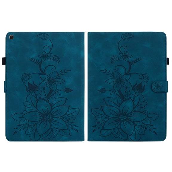 FJLBDE Case for Samsung Galaxy Tab A 10.1 2019 SM-T510 T515 T517, Embossed Flower PU Leather Flip Wallet Folio Stand Cover, Blue