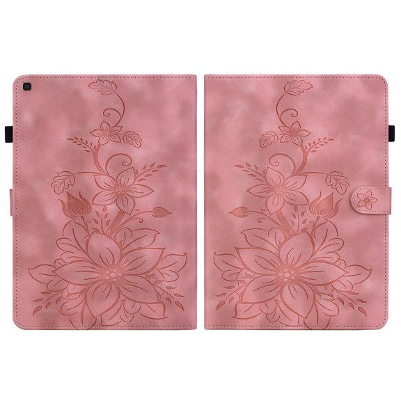 FJLBDE Case for Samsung Galaxy Tab A 10.1 2019 SM-T510 T515 T517, Embossed Flower PU Leather Flip Wallet Folio Stand Coverr, Pink