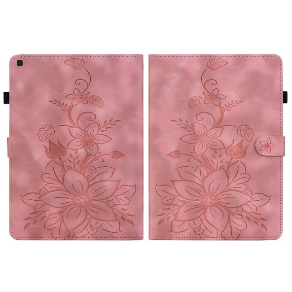 FJLBDE Case for Samsung Galaxy Tab A 10.1 2019 SM-T510 T515 T517, Embossed Flower PU Leather Flip Wallet Folio Stand Cover, Pink