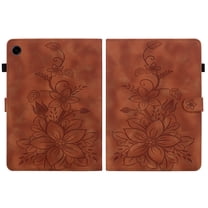 FJLBDE Case for Samsung Galaxy Tab A11 / Tab A9 8.7 Inch 2025/2023, Embossed Flower PU Leather Flip Wallet Folio Stand Cover, Brown