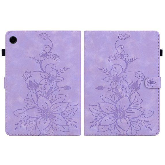 FJLBDE Case for Samsung Galaxy Tab A11 / Tab A9 8.7 Inch 2025/2023, Embossed Flower PU Leather Flip Wallet Folio Stand Cover, Purple