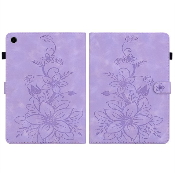 FJLBDE Case for Samsung Galaxy Tab A9+/A9 Plus 11 inch 2023 , Embossed Flower PU Leather Flip Wallet Folio Stand Cover, Purple