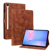 FJLBDE Case for Samsung Galaxy Tab S10 FE Plus/S10 FE  13.1 Inch 2025, Embossed Flower PU Leather Flip Wallet Folio Stand Cover, Brown