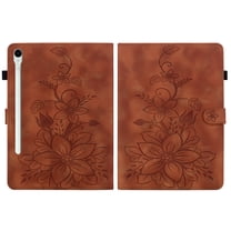 FJLBDE Case for Samsung Galaxy Tab S10 FE Plus/S10 FE  13.1 Inch 2025, Embossed Flower PU Leather Flip Wallet Folio Stand Cover, Brown
