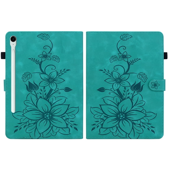 Case for Samsung Galaxy Tab S10 FE Plus/S10 FE+ 13.1 inch 2025, Embossed Flower PU Leather Flip Wallet Folio Stand Cover, Green
