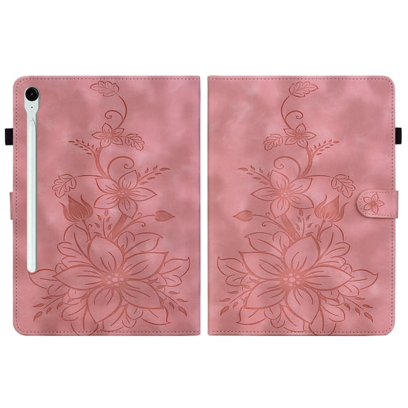 FJLBDE Case for Samsung Galaxy Tab S10 FE Plus/S10 FE+ 13.1 Inch 2025, Embossed Flower PU Leather Flip Wallet Folio Stand Cover, Pink