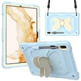 thumbnail image 1 of Case for Samsung Galaxy Tab S10 FE/ S9 FE 10.9 inch/S9 11 inch with Butterfly Stand, Shockproof Protective Tablet Cover with Pencil Holder Shoulder Strap for Kids Girls, Beige Blue, 1 of 7