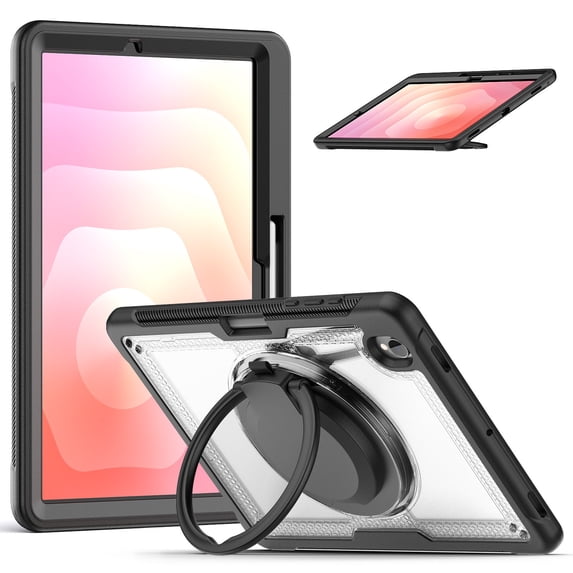 FJLBDE Case for Samsung Galaxy Tab S10 Lite 10.9-Inch 2025 with 360 Rotating Stand, Shoulder Strap, Heavy Duty Shockproof Cover, Transparent