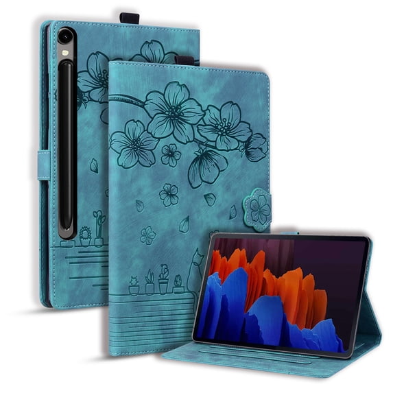 FJLBDE Case for Samsung Galaxy Tab S10 Lite / S10 FE / S9 FE 10.9-Inch with Stand, Card Slot, Embossed Flower PU Leather Folio Magnetic Cover with Pen Holder, Green