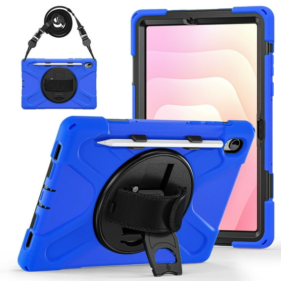 For Samsung Galaxy Tab S11 11 inch Case SM-X730 SM-X736, 360 Hand Strap, Shoulder Strap, Kickstand, Rugged Drop Protection, Blue