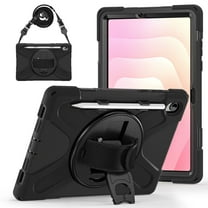 For Samsung Galaxy Tab S11 11 inch Case SM-X730 SM-X736, 360 Hand Strap, Shoulder Strap, Kickstand, Rugged Drop Protection, Black