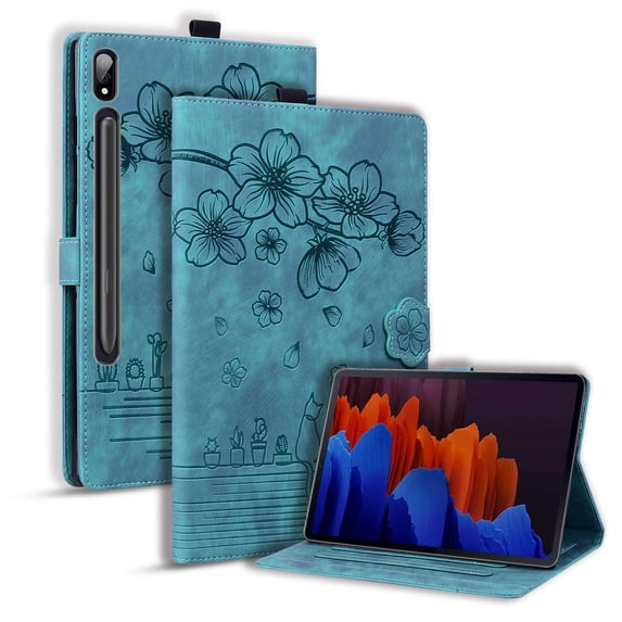 FJLBDE Case for Samsung Galaxy Tab S11 Ultra 14.6 inch 2025 with Stand, Card Slot, Embossed Flower PU Leather Folio Magnetic Cover with Pen Holder, Green