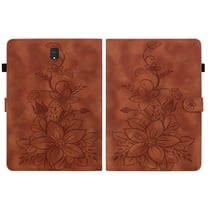 FJLBDE Case for Samsung Galaxy Tab S4 10.5 inch 2018 SM-T830, Embossed Flower PU Leather Flip Wallet Folio Stand Cover, Brown