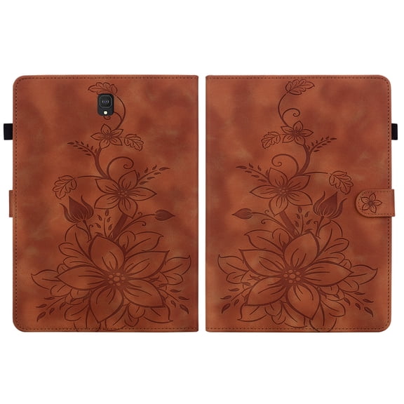 FJLBDE Case for Samsung Galaxy Tab S4 10.5 inch 2018 SM-T830, Embossed Flower PU Leather Flip Wallet Folio Stand Coverr, Brown