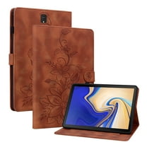 FJLBDE Case for Samsung Galaxy Tab S4 10.5 inch 2018 SM-T830, Embossed Flower PU Leather Flip Wallet Folio Stand Cases Cover with Pencil Holder, Brown