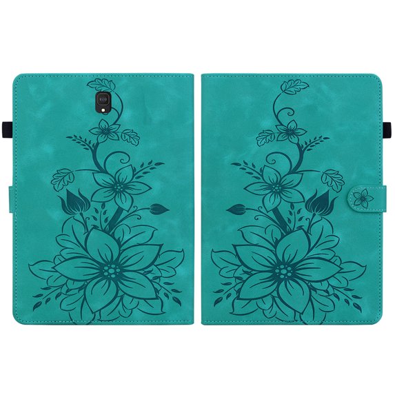 FJLBDE Case for Samsung Galaxy Tab S4 10.5 inch 2018 SM-T830, Embossed Flower PU Leather Flip Wallet Folio Stand Cover, Green