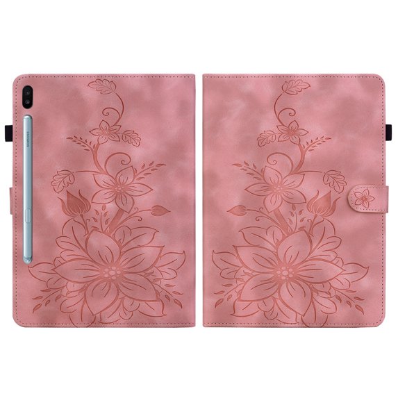 FJLBDE Case for Samsung Galaxy Tab S6 10.5 2019 SM-T860 T865 T867, Embossed Flower Leather Flip Wallet Folio Stand Cover, Pink