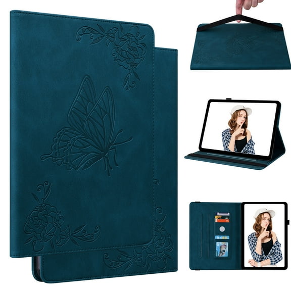 FJLBDE Case for Samsung Galaxy Tab S6 Lite 10.4 Inch 2024/2022/2020, Embossed Butterfly PU Leather Flip Wallet Cases Folio Pencil Holder Stand Cover, Blue