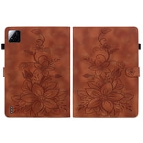 FJLBDE Case for Xiaomi Pad 7/Xiaomi Pad 7 Pro 11.2 inch 2024, Embossed Flower PU Leather Flip Wallet Folio Stand Coverr, Brown