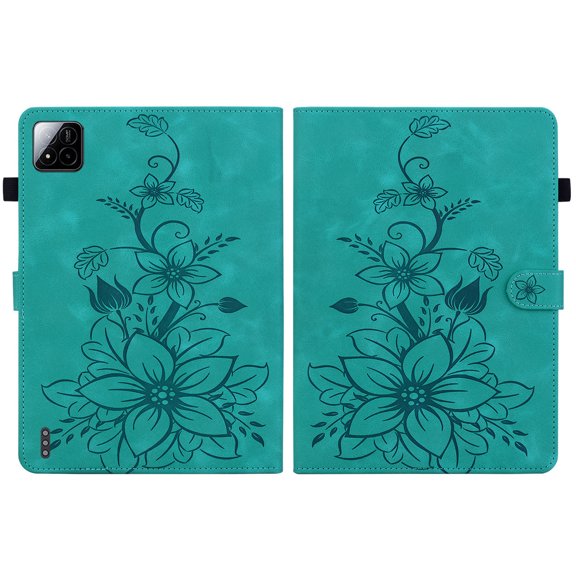 FJLBDE Case for Xiaomi Pad 7/Xiaomi Pad 7 Pro 11.2 inch 2024, Embossed Flower PU Leather Flip Wallet Folio Stand Cover, Green