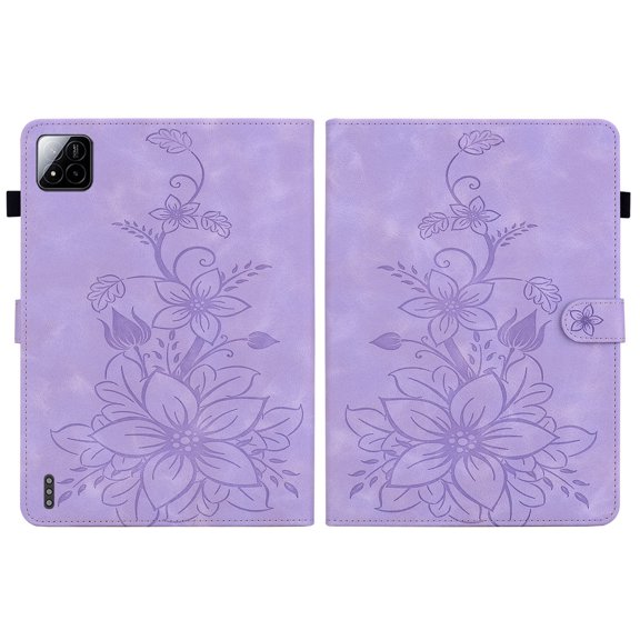 FJLBDE Case for Xiaomi Pad 7/Xiaomi Pad 7 Pro 11.2 inch 2024, Embossed Flower PU Leather Flip Wallet Folio Stand Cover, Purple