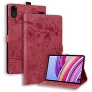 Case for Xiaomi Redmi Pad SE 11 2025/Pad 2 11.0 inch 2025 with Stand, Card Slot, Embossed Flower PU Leather Folio Magnetic Cover with Pen Holder, Red