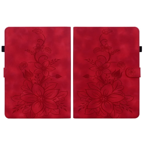 FJLBDE Case for 7" Kindle Paperwhite 12th Gen 2024, Embossed Flower PU Leather Flip Wallet Folio Stand Cover, Red