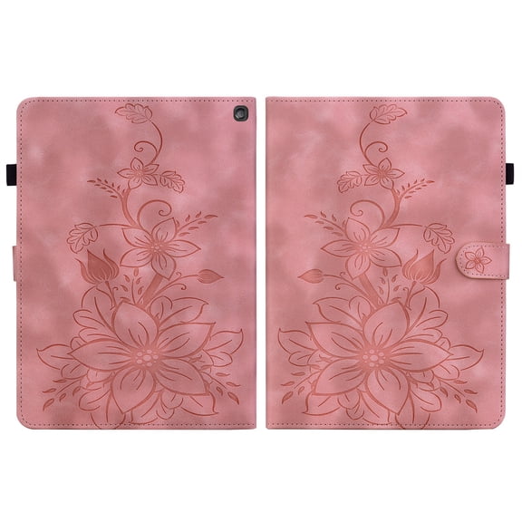 FJLBDE Case for Amazon Fire HD 10 (13th Gen, 2023), Embossed Flower PU Leather Flip Wallet Folio Stand Cover, Pink