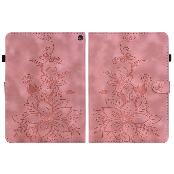 FJLBDE Case for Amazon Fire HD 10 (13th Gen, 2023), Embossed Flower PU Leather Flip Wallet Folio Stand Cover, Pink