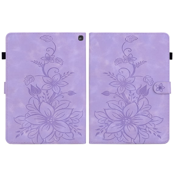 FJLBDE Case for Amazon Fire HD 10 (13th Gen, 2023), Embossed Flower PU Leather Flip Wallet Folio Stand Cover, Purple