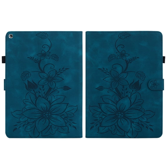 FJLBDE Case for Amazon Fire HD 8 Tablet (8th/7th/6th Gen, 2018/2017/2016), Embossed Flower PU Leather Flip Wallet Folio Stand Cover, Blue