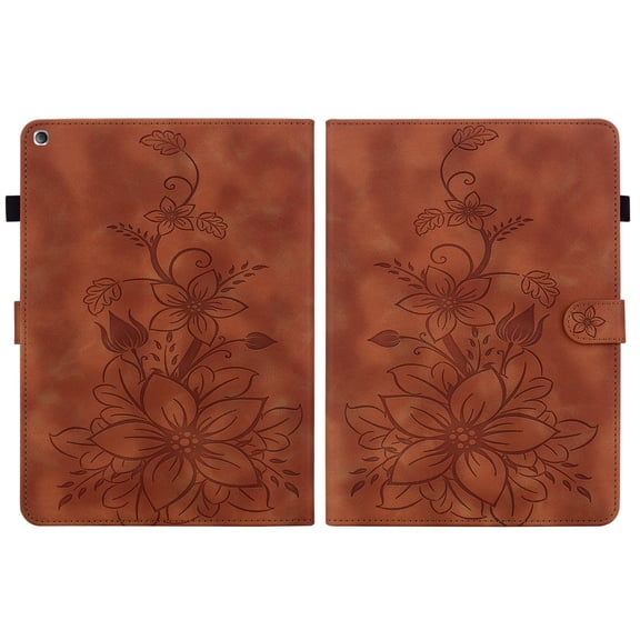 FJLBDE Case for Amazon Fire HD 8 Tablet (8th/7th/6th Gen, 2018/2017/2016), Embossed Flower PU Leather Flip Wallet Folio Stand Cover, Brown