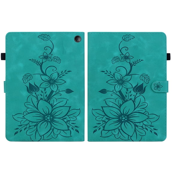 FJLBDE Case for Amazon Kindle Fire 7 (12th Gen, 2022 Release), Embossed Flower PU Leather Flip Wallet Folio Stand Cover, Green